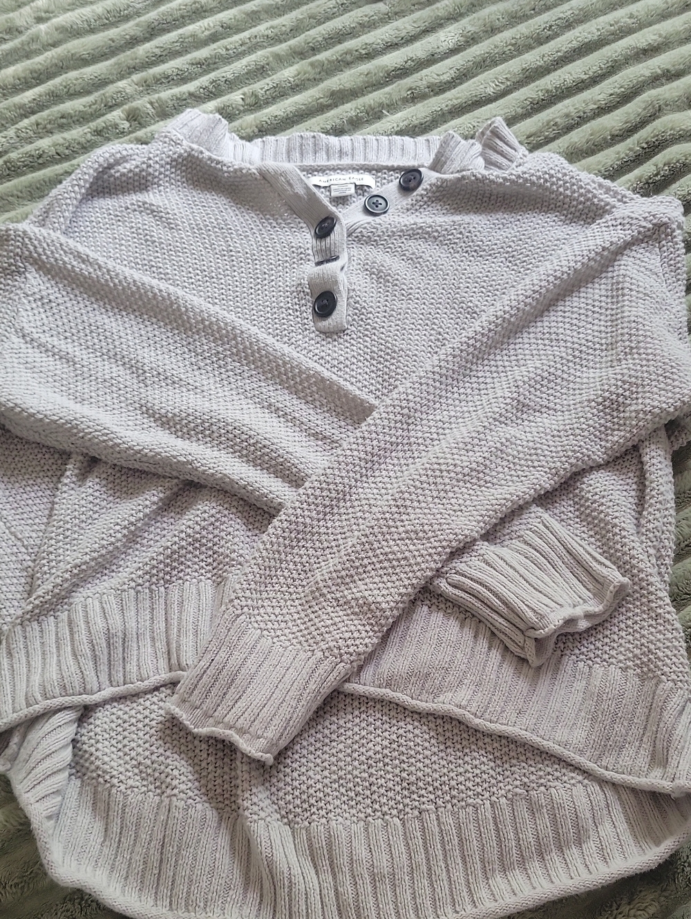 American Eagle Outfitters Women's Button Henley Sweater - Light Gray